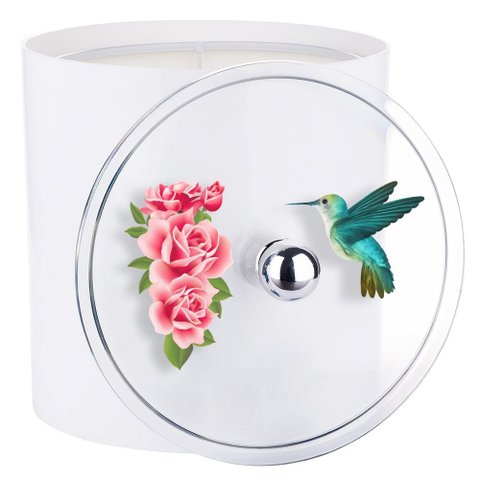 Lixeira Para Banheiro Decorada Com Rosas e Beija-Flor
