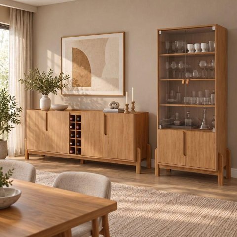 Conjunto Buffet + Cristaleira Lizz Cedro Casa D Móveis