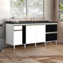 Ver imagem 1 de Gabinete Cozinha 194cm Portas e Gavetas 100% MDF Balcão Pia:Branco/Preto