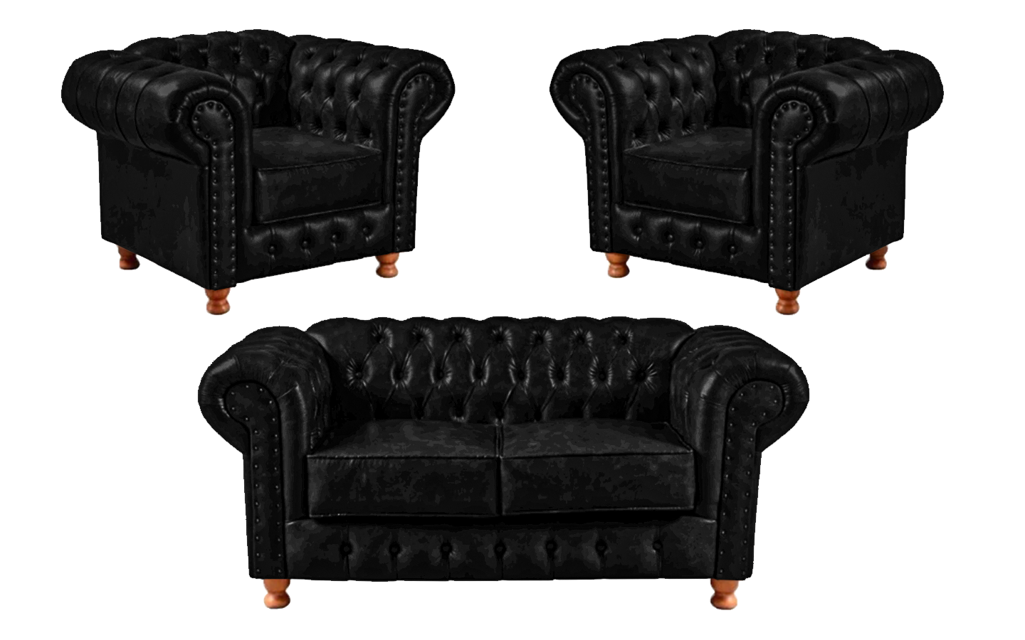 Conjunto Chesterfield Namoradeira + 2 Poltronas Luiz Xv Corano Preto/ Decoração, Barbearia, Salão, S