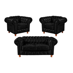 Conjunto Chesterfield Namoradeira + 2 Poltronas Luiz Xv Corano Preto/ Decoração, Barbearia, Salão, S - 1