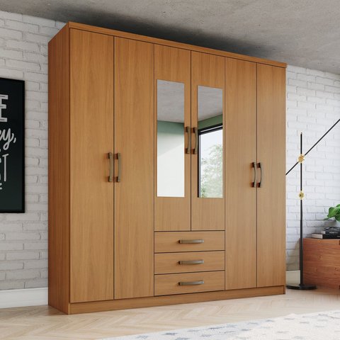 Guarda-Roupa Casal 6 Portas com Espelho Caju