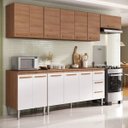 Ver imagem 1 de Cozinha Completa Modulada Audi 280cm Luxo com Armário Aéreo e Balcão - Aéreo Madeirada/Branca