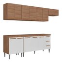 Ver imagem 1 de Cozinha Completa Modulada Audi 280cm Luxo com Armário Aéreo e Balcão - Aéreo Madeirada/Branca