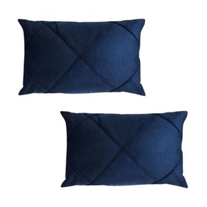 Kit 2 Capas para Almofada Drapeada em Veludo Retangular Azul Marinho