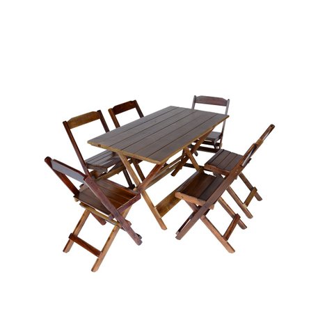 Conjunto 6 Cadeiras e 1 Mesa Dobrável de Madeira 120 x 70 - Com Pintura Café