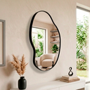 Ver imagem 1 de Espelho Orgânico Luna 60x40cm Moldura Couro Ecológico Decorativo Banheiro Sala:Preto