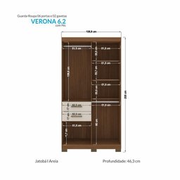 Guarda Roupa Solteiro Verona 6.2 6 Portas 2 Gavetas Jatobá/areia com Pés - Santos Andirá - 4