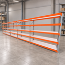 Ver imagem 1 de Mini Porta Pallet 200 Kg por Nivel Inicial +4 Continuação com 5 Niveis Laranja com Mdf Branco