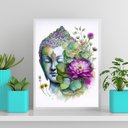 Ver imagem 1 de Quadro Aquarela Buda Com Flor De Lotus 33x24cm:Madeira branca