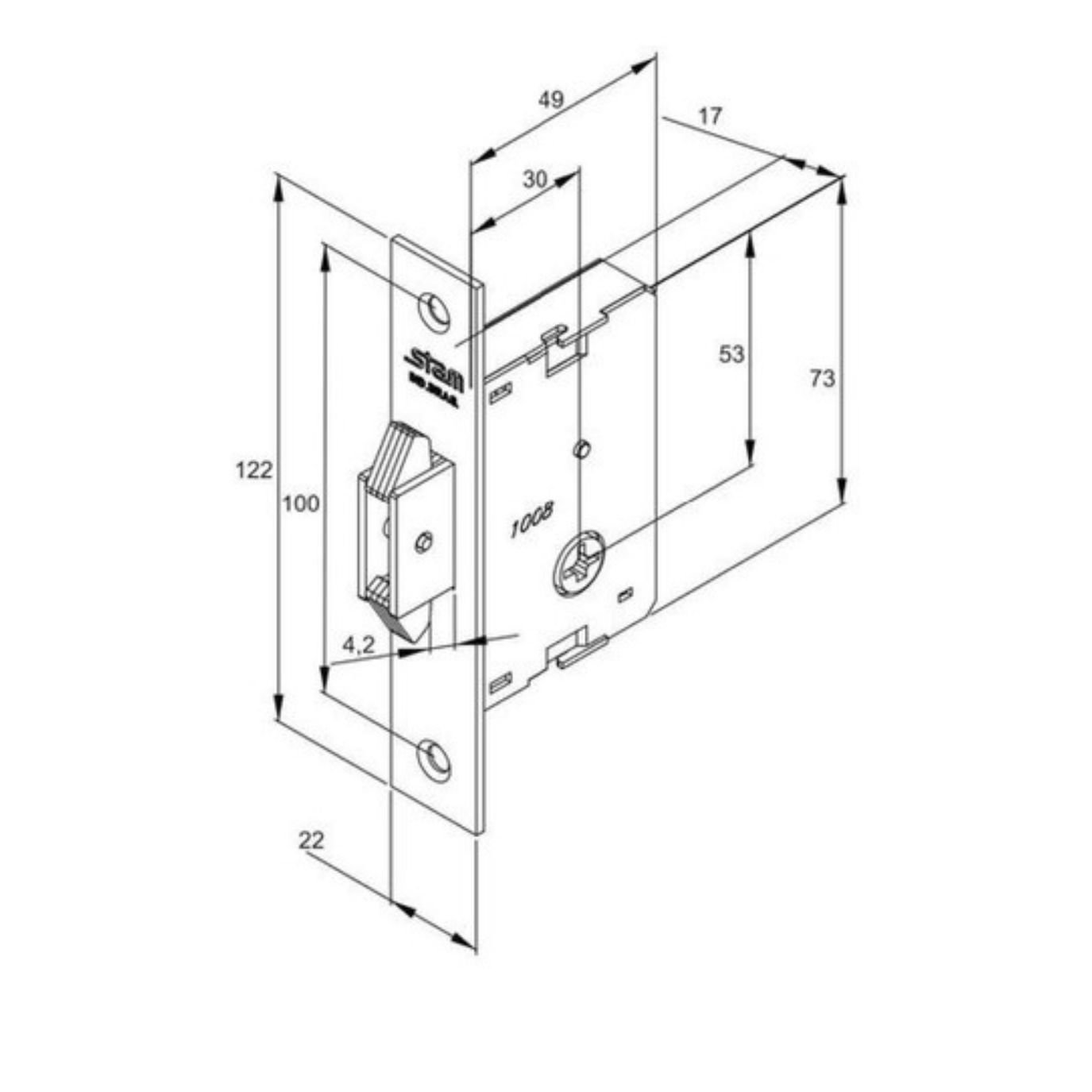 Fechadura para Porta de Correr Simples 1008 Chave Tetra Stam - 4