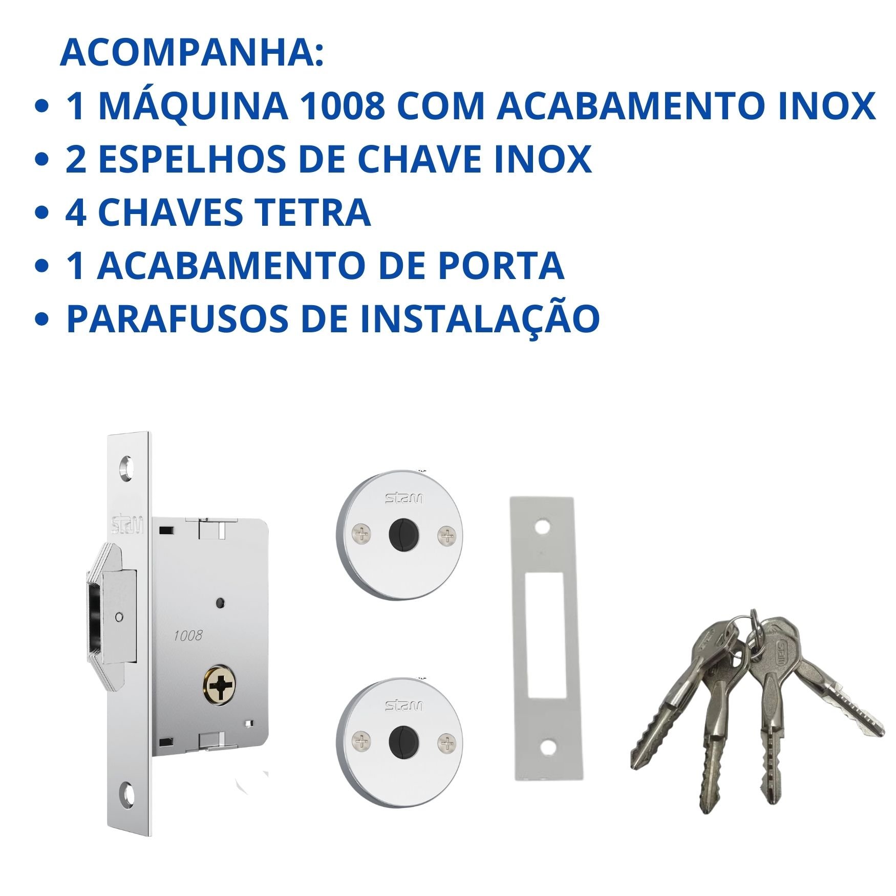 Fechadura para Porta de Correr Simples 1008 Chave Tetra Stam - 6