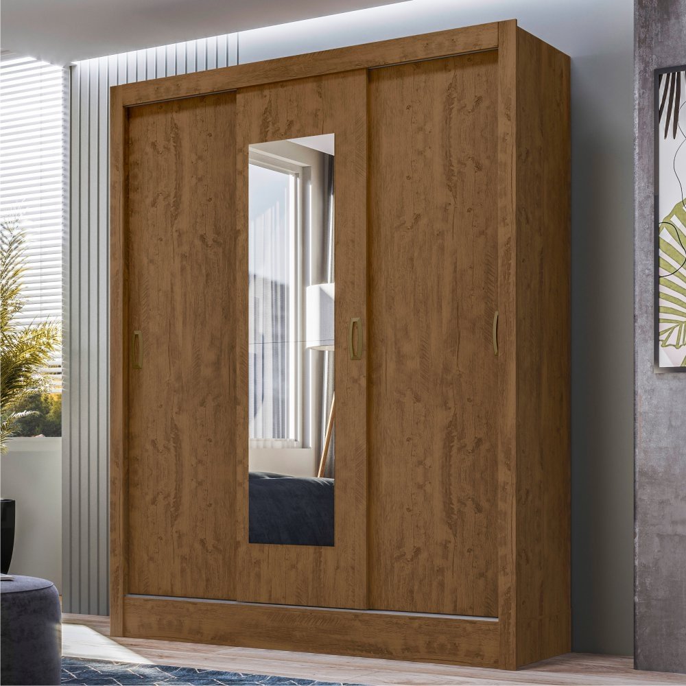 Thompson Roupas Guarda-Roupa Roupeiro 3 Portas Thompson Castanho Wood | MadeiraMadeira
