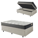 Ver imagem 1 de Cama Box com Baú Solteiro 88x188 com Colchão Adapto Molas Ensacadas Ecoflex Courino Linho