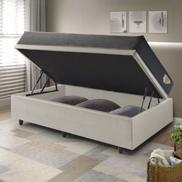Cama Box com Baú Solteiro 88x188 com Colchão Adapto Molas Ensacadas Ecoflex Courino Linho - 3