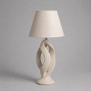 Ver imagem 1 de Abajour Grego C/ Cúpula Tecido Decorativo de Cerâmica para Sala e Mesa Off White
