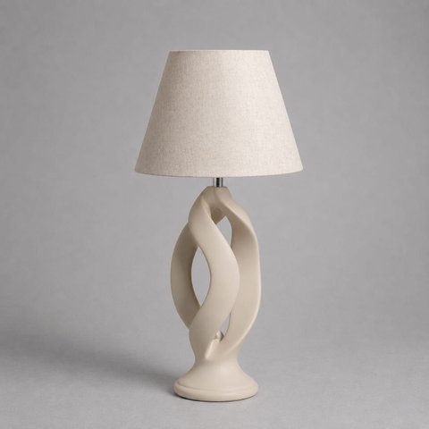 Abajour Grego C/ Cúpula Tecido Decorativo de Cerâmica para Sala e Mesa Off White