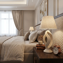 Ver imagem 2 de Abajour Grego C/ Cúpula Tecido Decorativo de Cerâmica para Sala e Mesa Off White