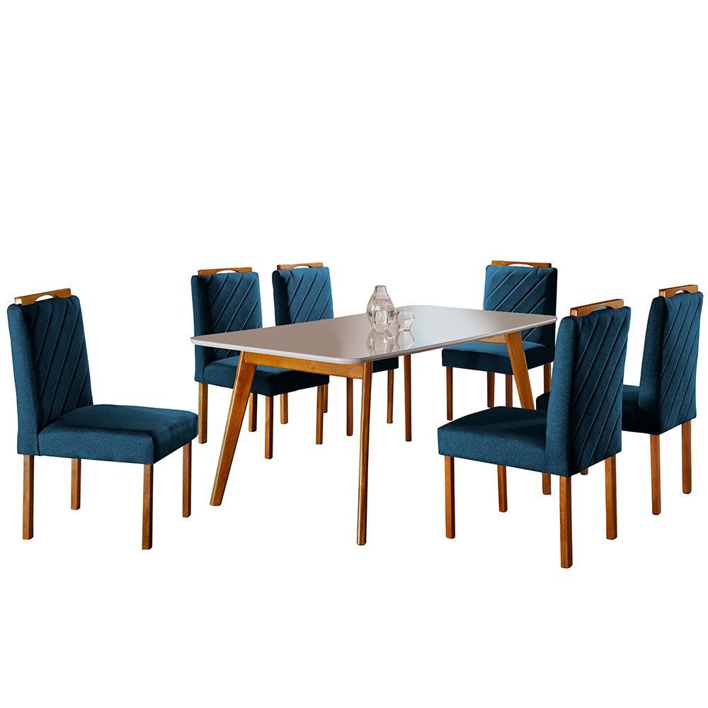 Conjunto Sala de Jantar 6 Lugares Mesa Slim e Cadeiras Veludo Azul Marinho - 2