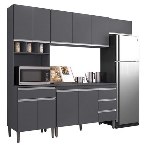Cozinha Modulada Andréia 240 Cm com Tampo Cinza Ajl