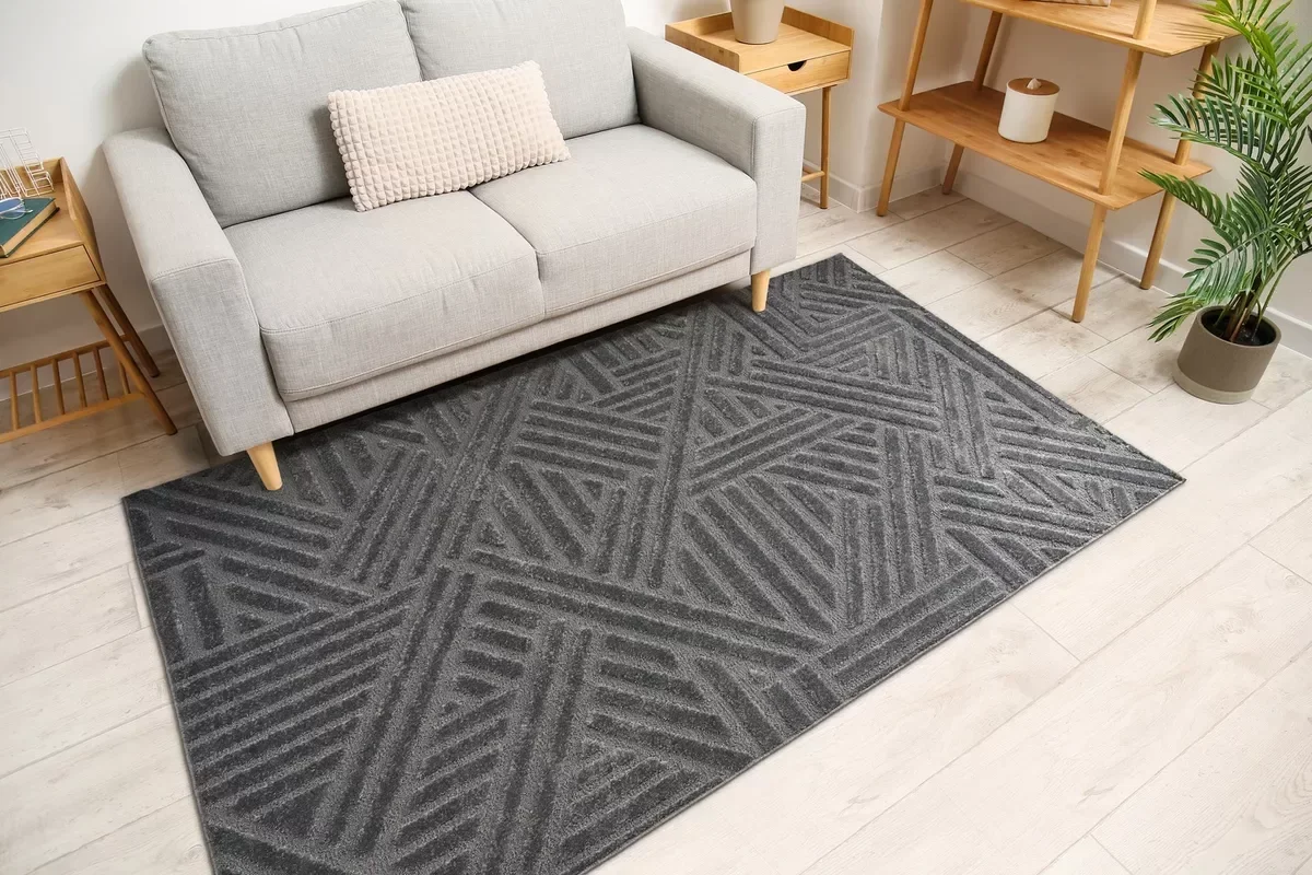 Ver imagem 2 de Tapete Sala Alto Relevo Realce Trama Grafite 300x400 Cm 3x4m