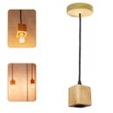 Ver imagem 1 de Lustre Pendente Rústico Quadrado em Madeira Tampa Canopla Regulável 1,20m para Teto Fio Pp Bocal Soq