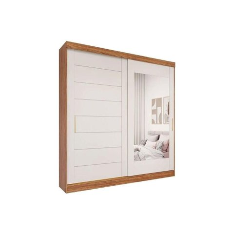 Guarda Roupa Casal 2 Portas de Correr (1 C/ Espelho) e 8 Gavetas Florença Cinamomo/off White -