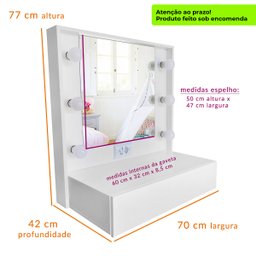 Penteadeira Camarim Mdf Suspensa Espelho, Parte Elétrica Pronta, Branco - Dom Móveis - 7