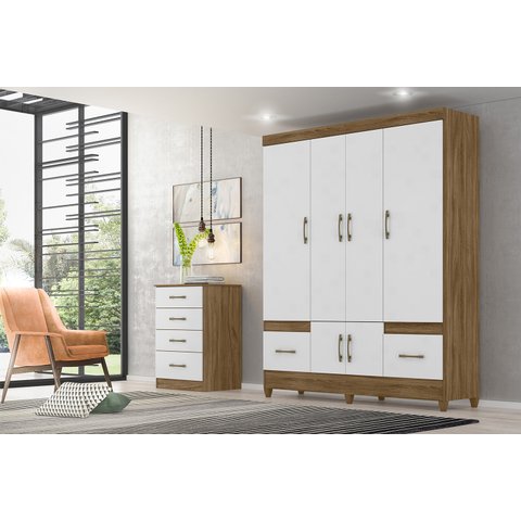 Guarda Roupa 6 Portas 2 Gavetas Branco/Castanho MS912 Moval 204x165x47
