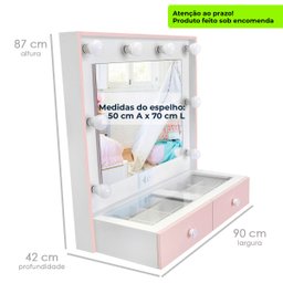 Penteadeira Camarim Mdf Suspensa, Espelho, Vidro, Parte Elétrica Pronta, Rosa - Dom Móveis - 6