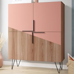 Armário para Escritório 4 Portas 2 Prateleiras Castanho/ades/coral/metal Preto Bmu 62 - Brv Móveis - 1