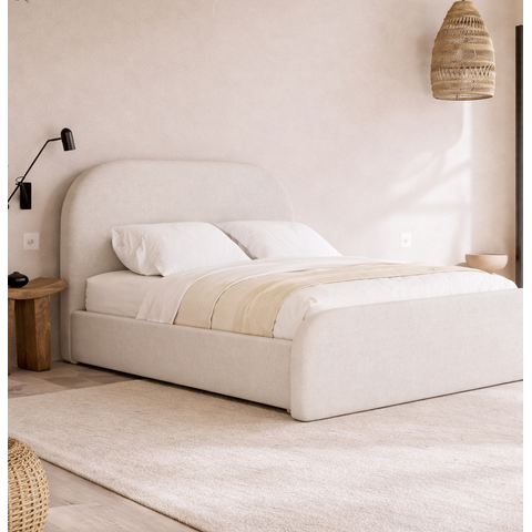 Cama Estofada Valentina 1,40m Casal Tecido Linho Off White Design Baixo e Elegante para Quarto