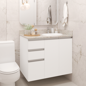 Balcão para Banheiro 100cm 2 Portas 3 Gavetas Suspenso sem Tampo Branco