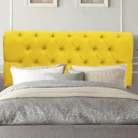 Painel Cabeceira Estofada Paris 195cm Cama Box King Corino Amarelo- Mabe Magazine