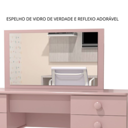 Penteadeira Infantil Iris com Espelho Verdadeiro e Banqueta:rosa - 3