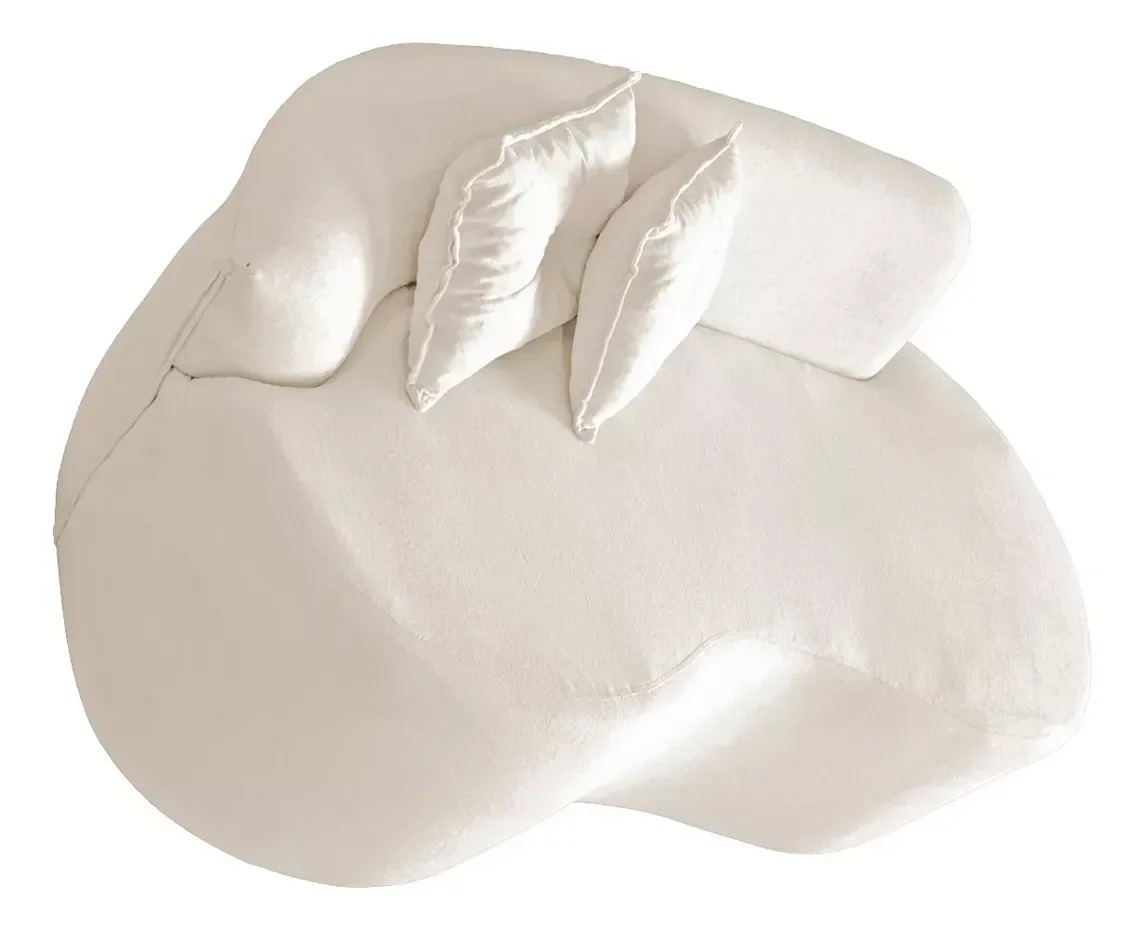 Sofá Curvo Feijão Pequeno 2 Lugares Moderno Forma Orgânica Bouclé Creme - 2