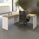 Ver mais imagens de Mesa Escrivaninha em L 135cm x 150cm Pés Painel F5 Office Cor:Macadâmia com Branco