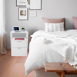 Mesa de Cabeceira Off White 2 Gavetas e 1 Nicho Mesinha para Quarto Lateral da Cama Estilo Cômoda - 5