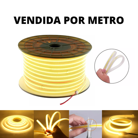 Mangueira Fita Led Cob Branco Quente Metro Achatada 127v Ip66 Externa