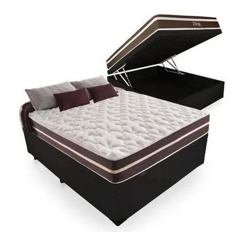 Cama Box com Baú Casal Marrom + Colchão de Molas Classic - Anjos - Superlastic 138cm