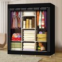 Ver imagem 3 de Guarda Roupa Cabideiro Portatil Prateleiras Dobravel Armario Arara Grande Organizador Preto