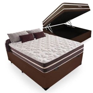 Cama Box Casal Anjos com Baú + Colchão de Molas - Anjos - Superlastic 138cm - Marrom