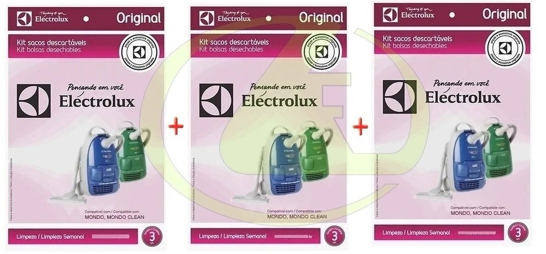 Kit 9 Sacos Descartáveis para Aspirador de Pó Mondo e Mondo Clean Original Electrolux