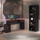 Ver imagem 1 de Conjunto de Escritório 2 Peças 1 Mesa Gamer com LED 1 Estante 5 Prateleiras Multy Preto