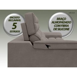 Sofá Lincoln Assento Retrátil e Reclinável Velosuede Marrom - NetSofás - 7