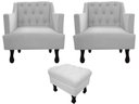 Ver imagem 1 de Kit 2 Poltronas Decorativa Julia + Puff Luis Xv Couro Branco Pés Madeira Ms Decor