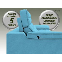 Sofá Lincoln Assento Retrátil e Reclinável Velosuede Turquesa - NetSofás - 7