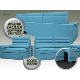 Sofá Lincoln Assento Retrátil e Reclinável Velosuede Turquesa - NetSofás - 6