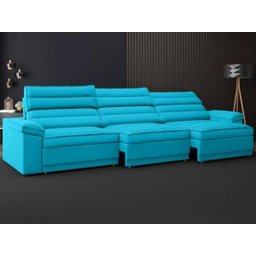 Sofá Lincoln Assento Retrátil e Reclinável Velosuede Turquesa - NetSofás - 1