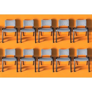 Kit com 10 Cadeiras Iso para Escola Escritório Comércio Cinza Base Preta Ecomhome
